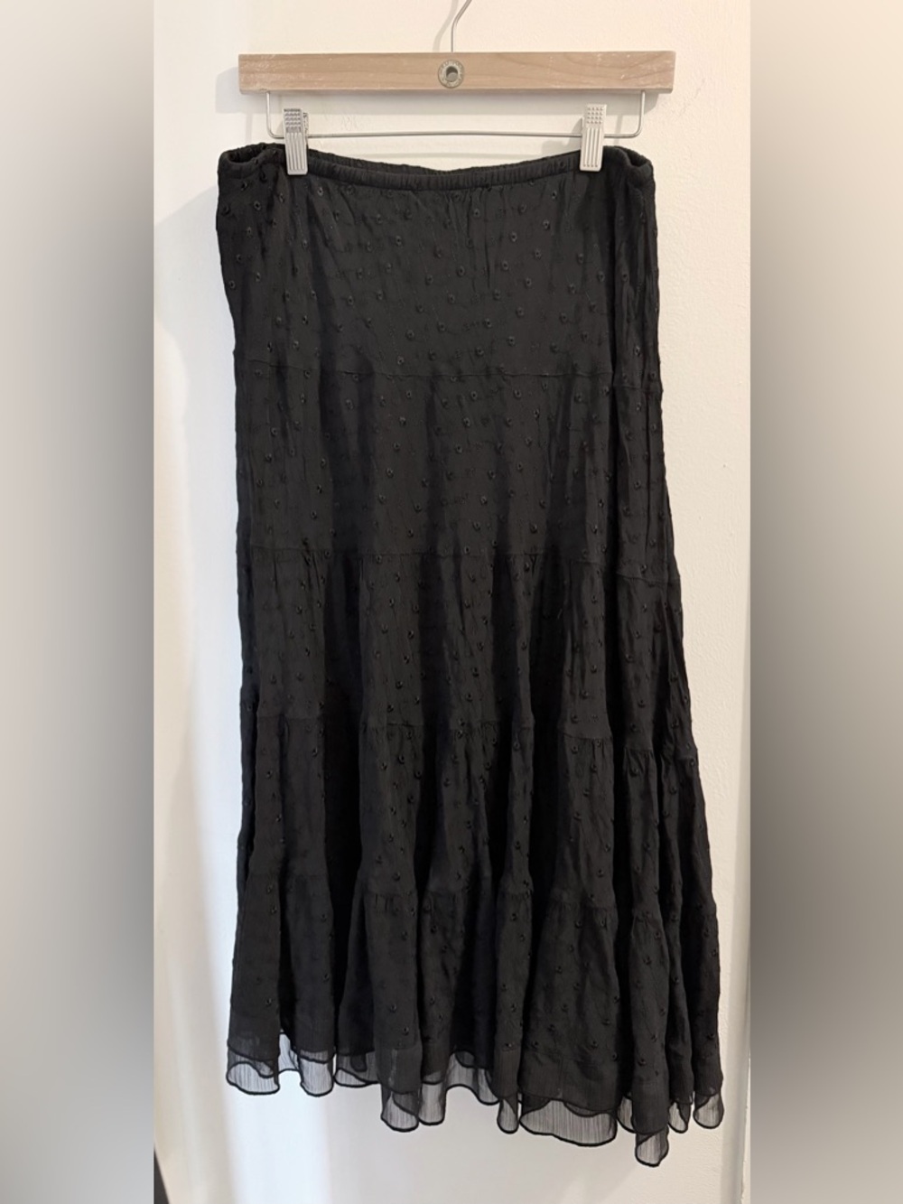 Multiples Black Tiered Maxi Skirt with Dotted Texture